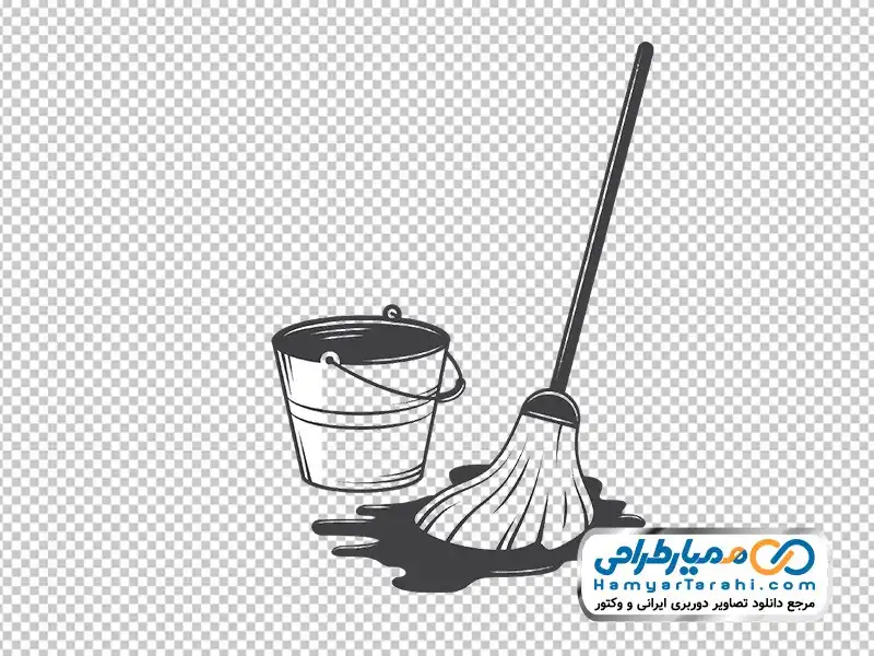 تصویر آیکون سطل و جاروی زمین شوی دانلود تصویر وکتوری سطل و جاروی زمین شوی