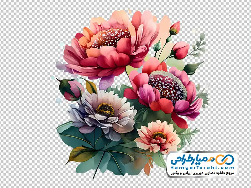 تصویر دسته گل آبرنگی رنگارنگ با فرمت png دانلود تصویر دسته گل آبرنگی رنگارنگ