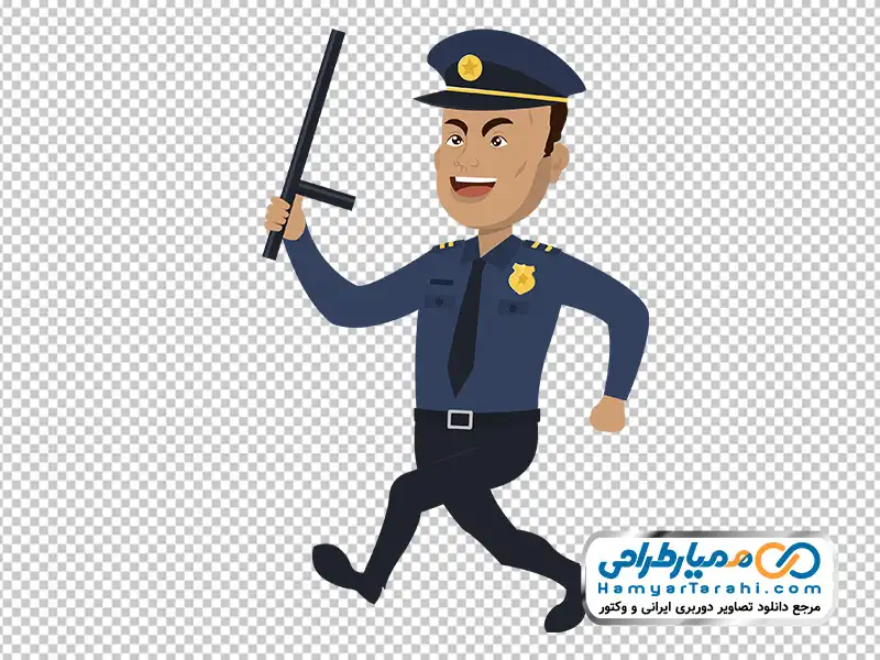 دانلود عکس کارتونی افسر پلیس با باتوم در حال دویدن عکس کارتونی افسر پلیس با باتوم با فرمت png