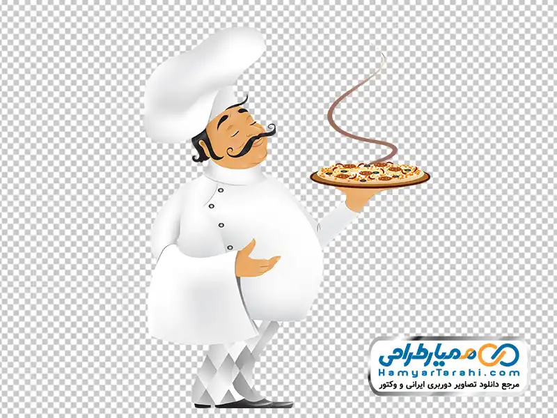 تصویر کارتونی سرآشپز با پیتزا تصویر وکتوری سرآشپز با پیتزا