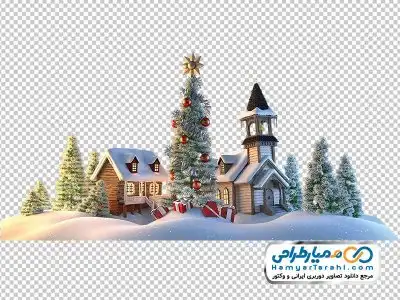 دوربری شهر برفی با درخت کریسمس