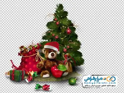 فایل دوربری درخت کریسمس و خرس و کادو