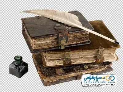 تصویر با کیفیت دفتر قدیمی و قلم