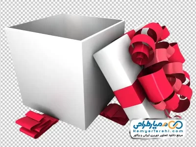 تصویر دوربری جعبه کادو با ربان قرمز
