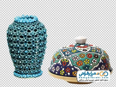 تصویر دوربری ظروف سفالی میناکاری شده