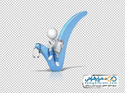 تصویر با کیفیت آدمک سه بعدی با روپوش و گوشی پزشکی