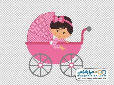 تصویر وکتوری نوزاد با کالسکه