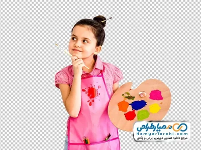 تصویر دوربری دختر بچه با پالت رنگ و روغن