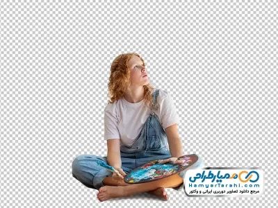 عکس png دختر نقاش با پالت رنگ روغن