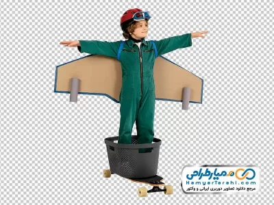 دانلود تصویر دوربری پسر بچه با کاردستی هواپیما