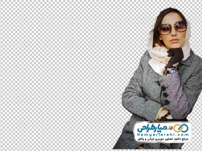 عکس با کیفیت مدل خانم با مانتو طوسی با فرمت png
