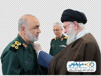 دانلود تصویر با کیفیت سردار سلامی به همراه رهبر و سرلشکر باقری