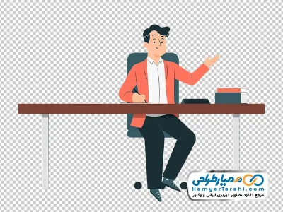 تصویر وکتوری مرد کارمند با میز و صندلی اداری با فرمت png