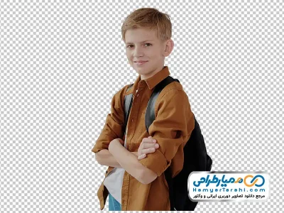 دانلود تصویر دوربری دانش آموز پسر با کوله پشتی