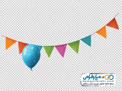 تصویر وکتوری ریسه کاغذ رنگی تولد با بادکنک آبی
