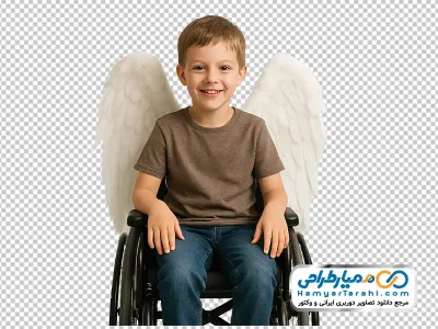 تصویر پسر نشسته روی ویلچر با فرمت png