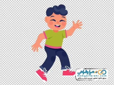 تصویر کارتونی پسر بچه در حال دویدن