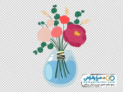 تصویر وکتوری دسته گل در گلدان شیشه ای با فرمت png