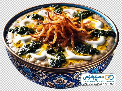 دانلود تصویر با کیفیت حلیم با تزئین پیاز داغ و نعنا داغ