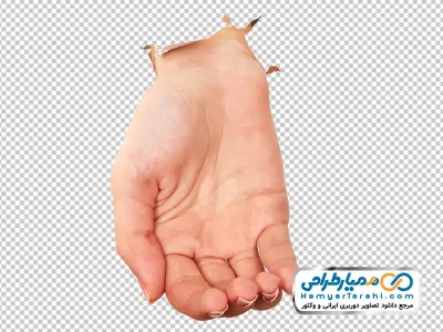 تصویر png دست راست بیرون آمده از کاغذ با کف دست