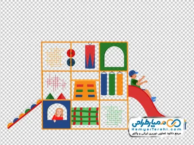 دانلود تصویر کارتونی پسر بچه در حال بازی روی سرسره و استخر توپ