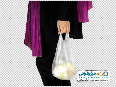 عکس با کیفیت کیسه خرید کاهو در دست خانم