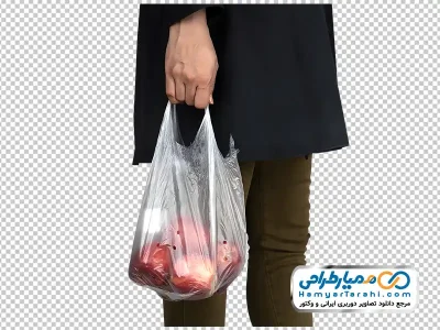 عکس با کیفیت کیسه خرید سیب قرمز در دست خانم