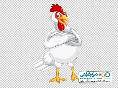 تصویر کارتونی خروس سفید با تاج قرمز با فرمت png
