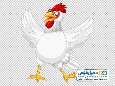 عکس کارتونی خروس سفید با تاج قرمز با فرمت png