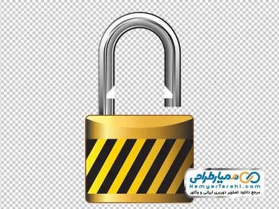 تصویر وکتوری قفل آویز با خطوط زرد و مشکی با فرمت png