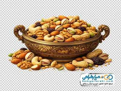 تصویر وکتوری آجیل در ظرف پذیرایی با فرمت png