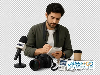دانلود تصویر png خبرنگار با دوربین و تریبون
