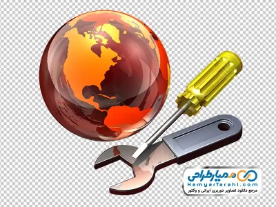 دانلود عکس وکتوری آچار و پیچ گوشتی در کنار کره زمین