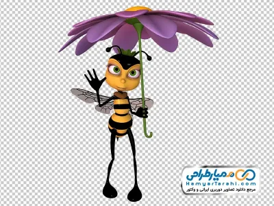 دانلود تصویر کارتونی زنبور عسل با چتر گل