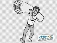 نقاشی مرد با فرش لوله شده