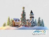 تصویر png شهر برفی با درخت کریسمس