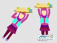 تصویر وکتوری زن با لباس محلی و سینی شیرینی