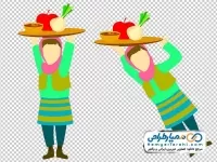 تصویر وکتوری زن با لباس محلی با سینی سیب و سیر