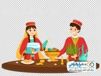 تصویر وکتوری زن و مرد ایرانی در کنار سفره هفت سین