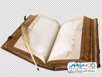 تصویر دوربری دفتر یادداشت قدیمی و قلم