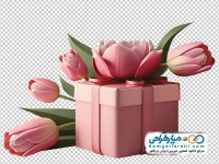دوربری جعبه کادو و گل لاله صورتی