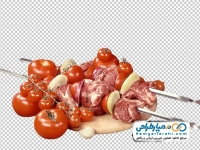 عکس با کیفیت تکه های گوشت کباب نشده در سیخ
