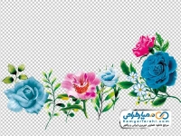 تصویر دوربری شده نقاشی گل های رز آبی و قرمز با برگ های سبز