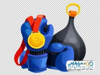 تصویر وکتوری دستکش بوکس و مدال طلا