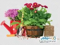 دوربری گلدان گل و بیلچه