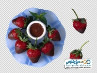 تصویر با کیفیت توت فرنگی با سس شکلات