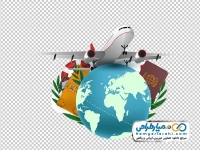 تصویر وکتوری بلیط هواپیما و کره زمین