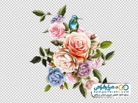 تصویر با کیفیت گل های رنگارنگ با پرنده
