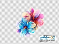 تصویر png گل های صورتی و آبی آبرنگی
