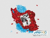 تصویر png نقشه ایران با گلبرگ قرمز و روزنامه اطلاعات بهمن 57